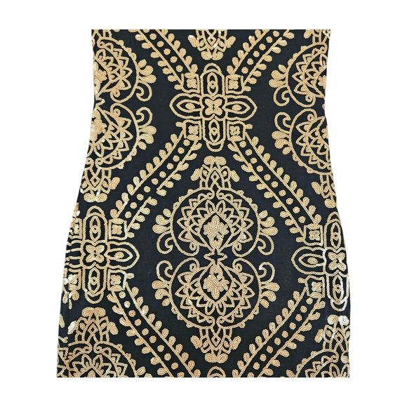 A'GACI Dress Size Small Black & Gold Sequence Floral Tank Dress Bodycon Mini - Picture 5 of 9